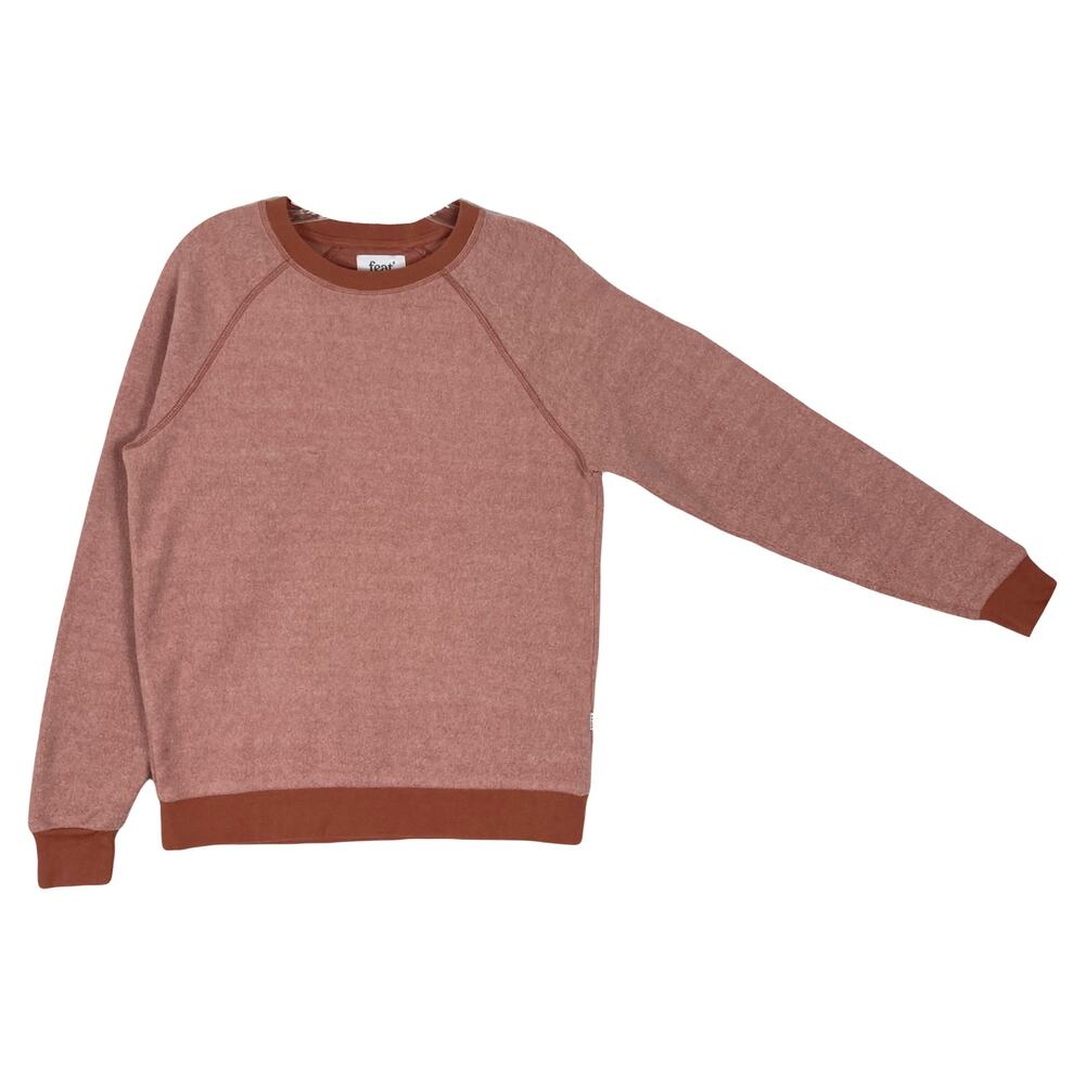 NWOT FEAT Sweatshirt S BlanketBlend Fleece StitchDetail Crewneck Poly CayenneRed